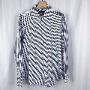 Ben Sherman Shirt Mens XL Royal Blue White Striped Button Down Premium Fabric